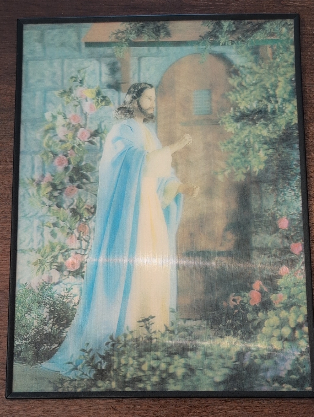3D Vintage Religious Jesus in Blue and White Robe 3D Holographic Wall Decor